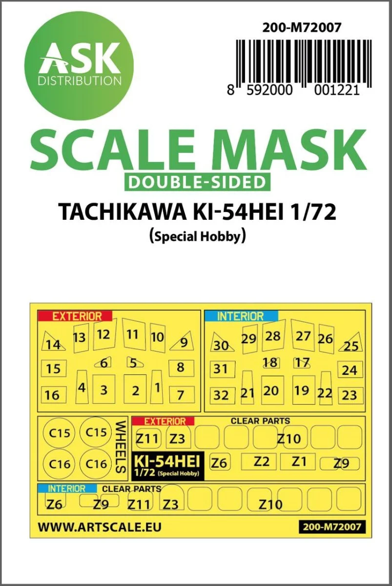 Art Scale 1/72 Art Scale Tachikawa Ki-54HEI double-sided painting mask for Special Hobby