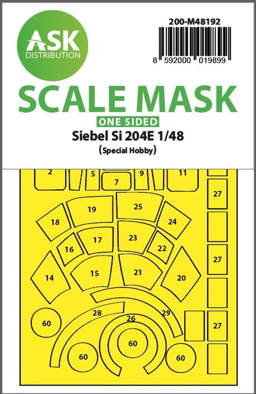 Art Scale 1/48 Art Scale Siebel Si 204E one-sided realy fit and self adhesive express mask for Special Hobby