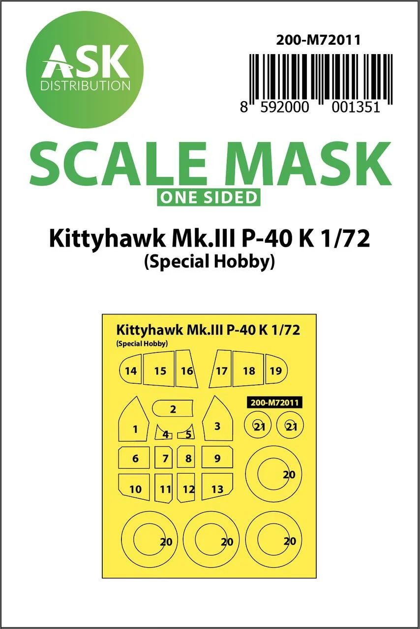Art Scale 1/72 Art Scale Kittyhawk Mk.III P-40 K one-sided painting mask for Special Hobby