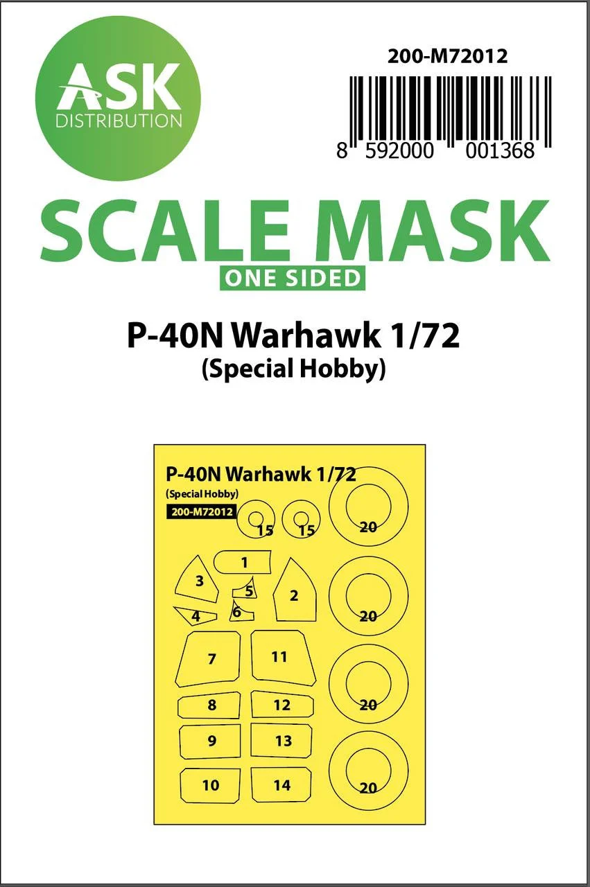 Art Scale 1/72 Art Scale P-40 N Warhawk one-sided painting mask for Special Hobby