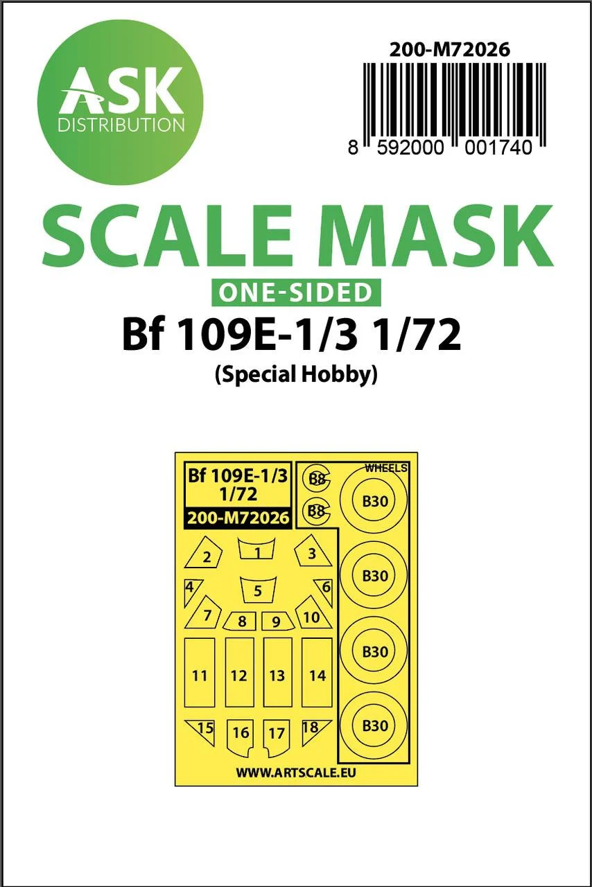 Art Scale 1/72 Art Scale Bf 109E-1/E-3 one-sided painting mask for Special Hobby