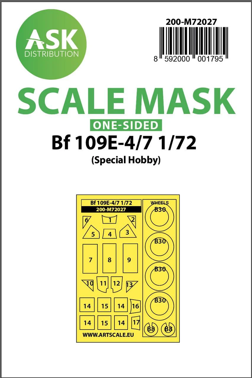 Art Scale 1/72 Art Scale Bf 109E-4/7 one-sided painting mask for Special Hobby