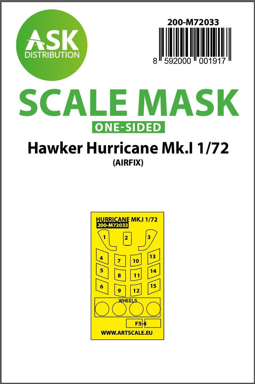 Art Scale 1/72 Art Scale Hawker Hurricane Mk.I one-sided painting mask for Airfix
