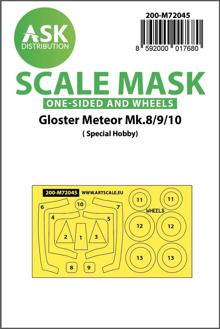 Art Scale 1/72 Art Scale Gloster Meteor Mk.8/9/10 one-sided painting mask for Special Hobby