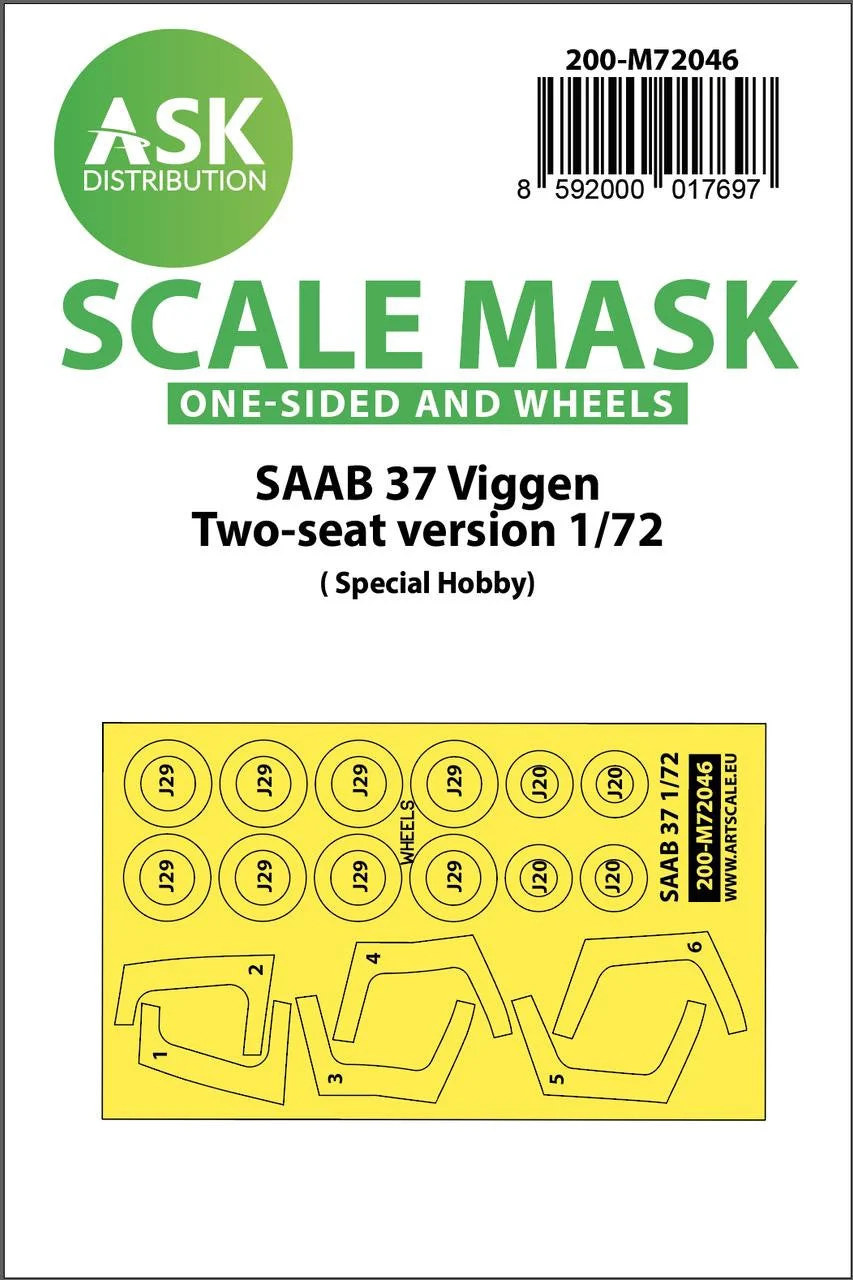 Art Scale 1/72 Art Scale SAAB 37 Viggen double seater one-sided painting mask for Special Hobby