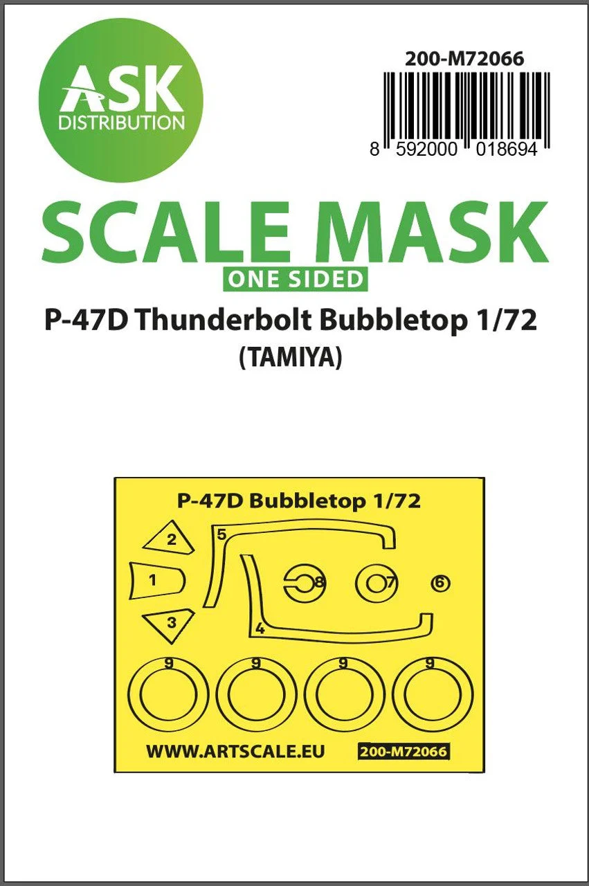 Art Scale 1/72 Art Scale P-47D Thunderbolt Bubbletop one-sided express mask for Tamiya