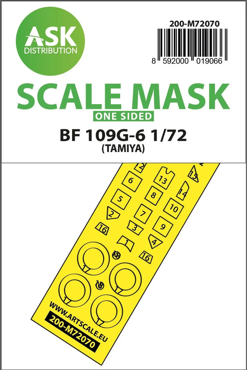 Art Scale 1/72 Art Scale Bf 109G-6 one-sided express fit mask for Tamiya