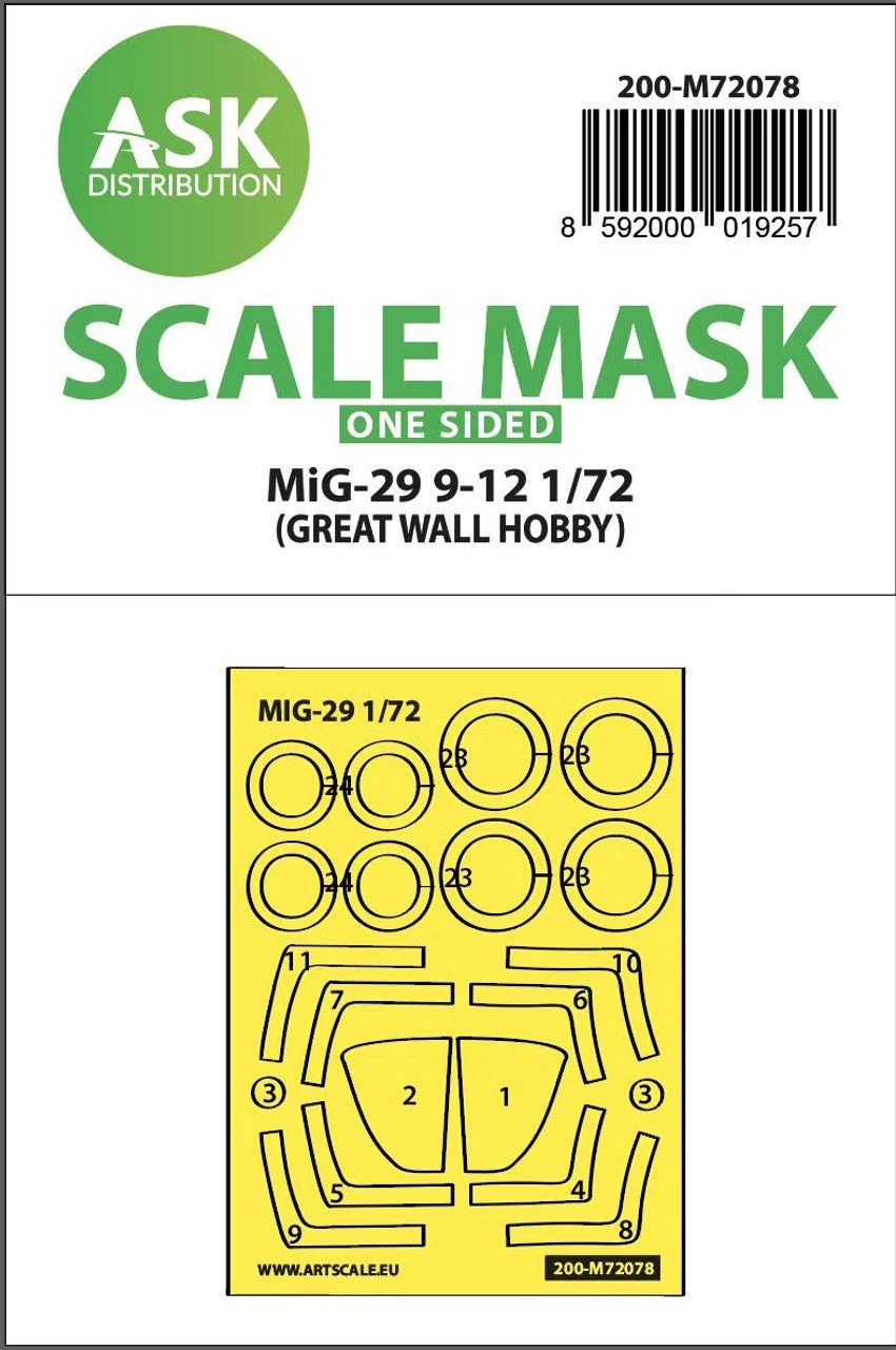 Art Scale 1/72 Art Scale Mig-29 9-12 one-sided express mask incl. the rubber mask for Great Wall Hobby