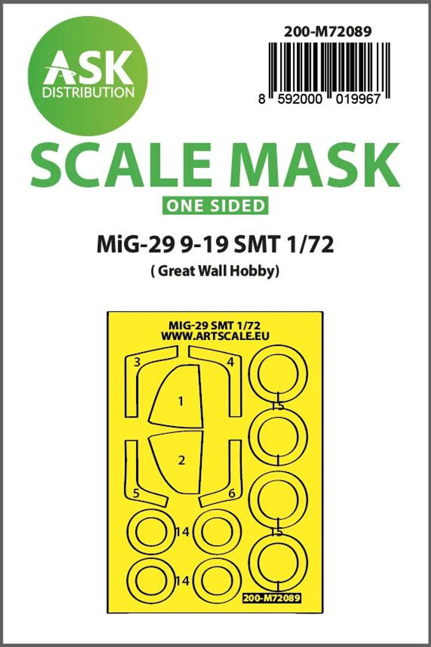 Art Scale 1/72 Art Scale MiG-29 9-19 SMT one-sided express fit mask for GWH