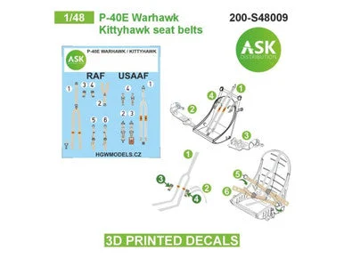 1/48 Art Scale P-40E Warhawk / Kittyhawk seat belts - 3D 3Ded decals by ASK