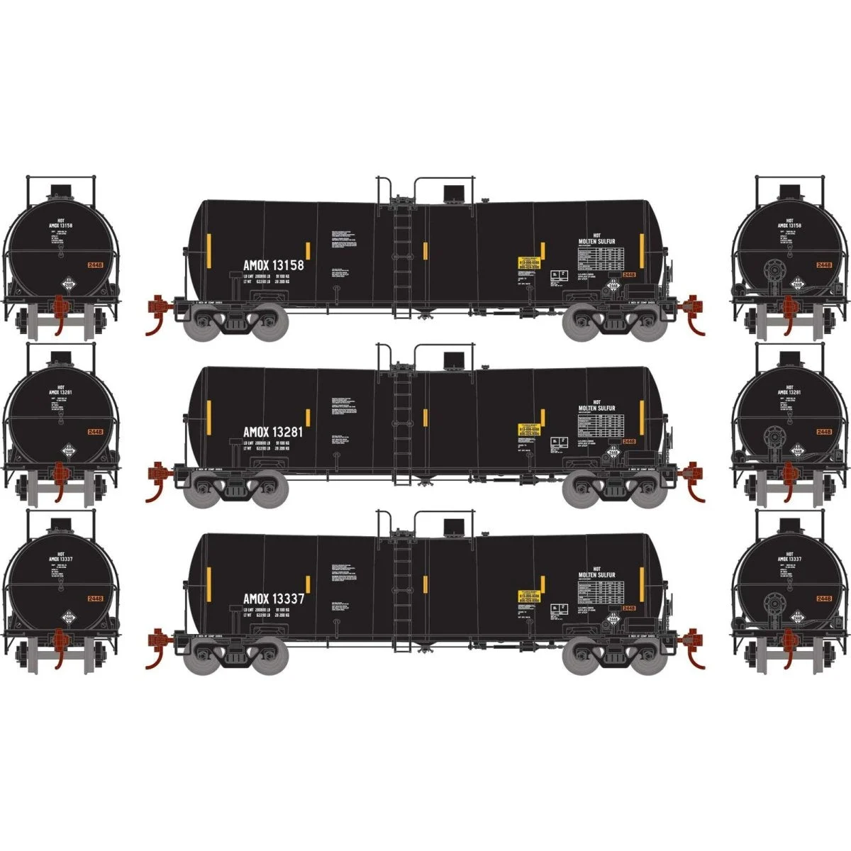 Athearn HO AMOX 16,000 Gallon Clay Tank Cars #13158 / #13281 / #13337 (3 Pack) | ATH16407