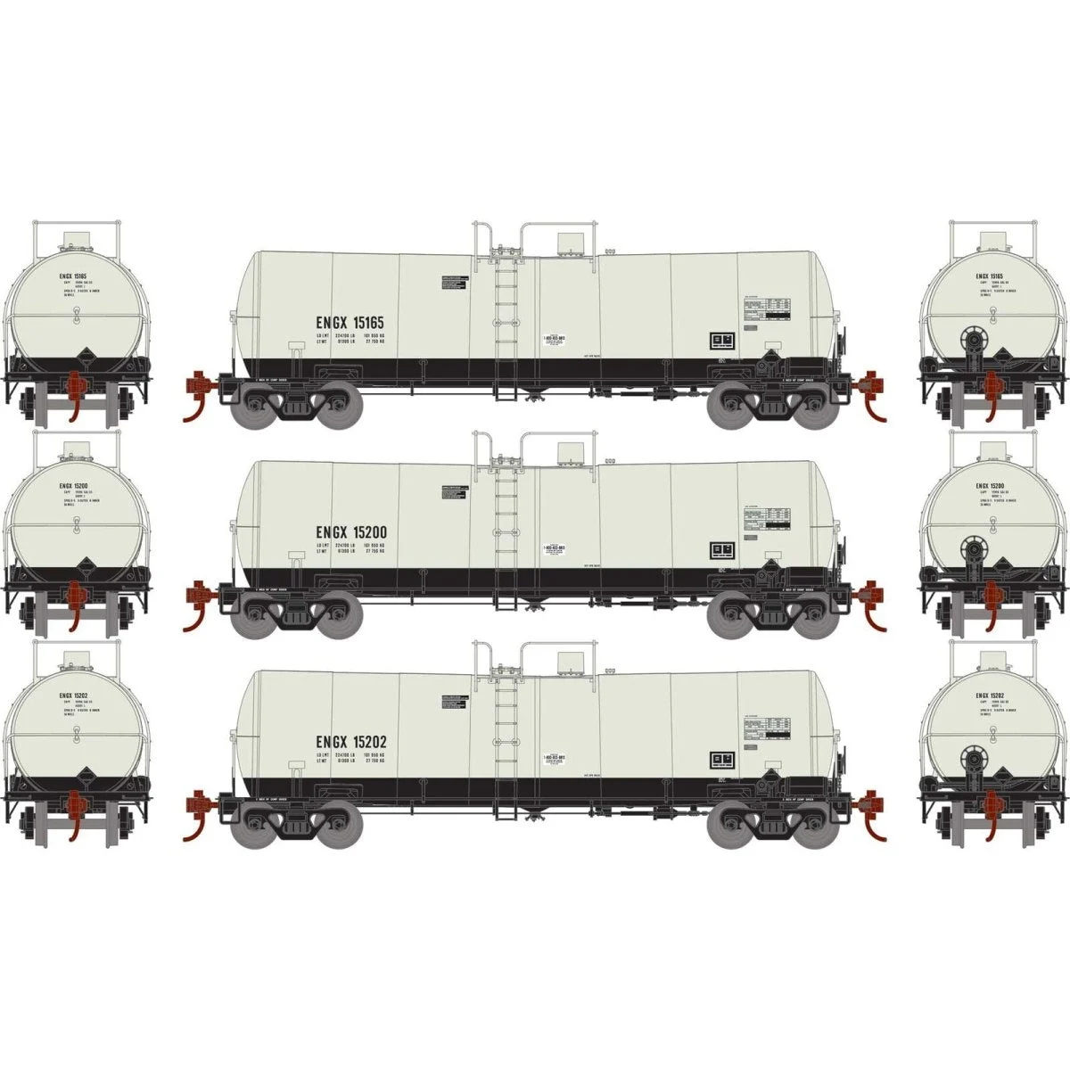 Athearn HO ENGX 16,000 Gallon Clay Tank Cars #15191 / #15200 / #15202 (3 Pack) | ATH16404