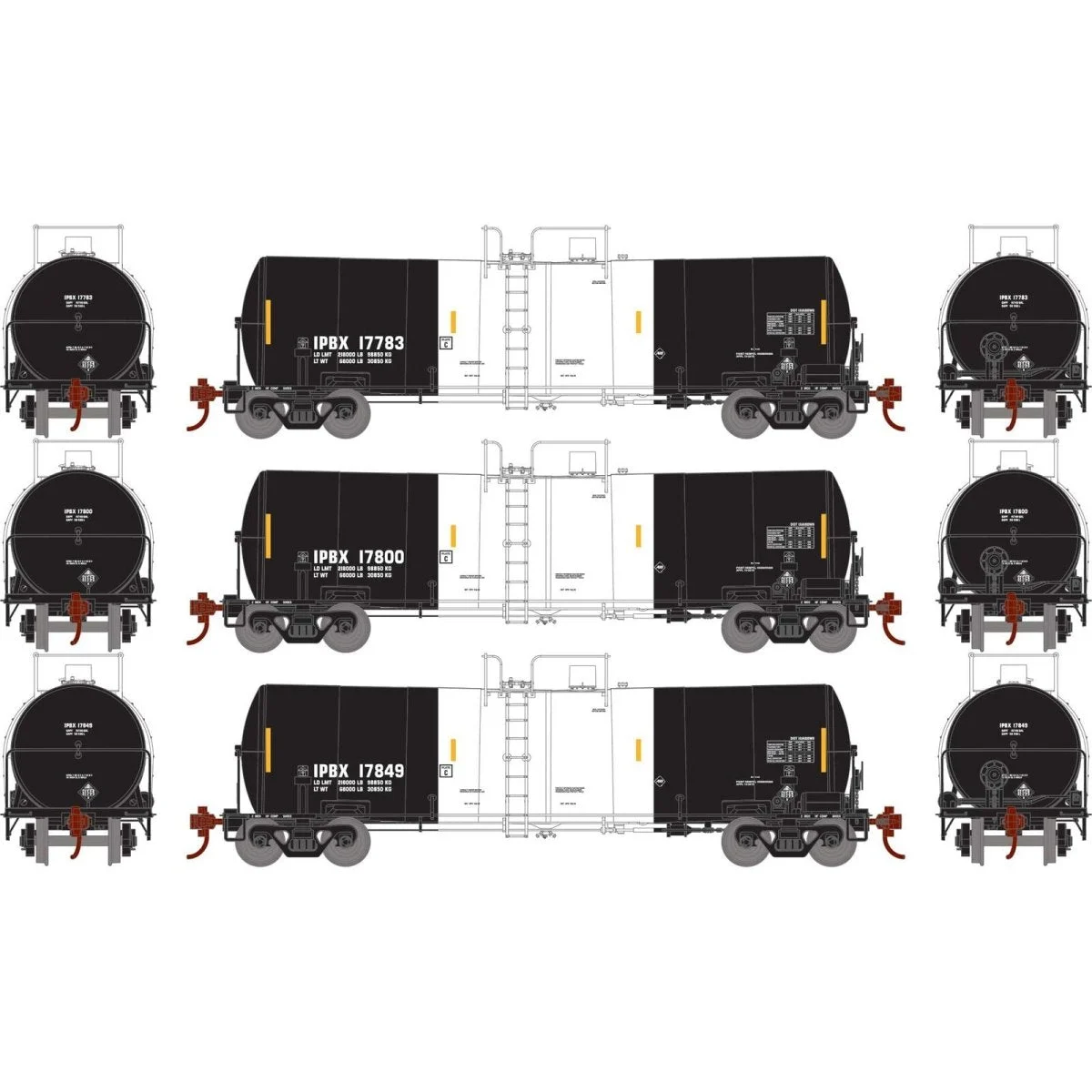 Athearn HO IPBX 16,000 Gallon Clay Tank Cars #17783/17800/17849 (3 Pack) | ATH16410