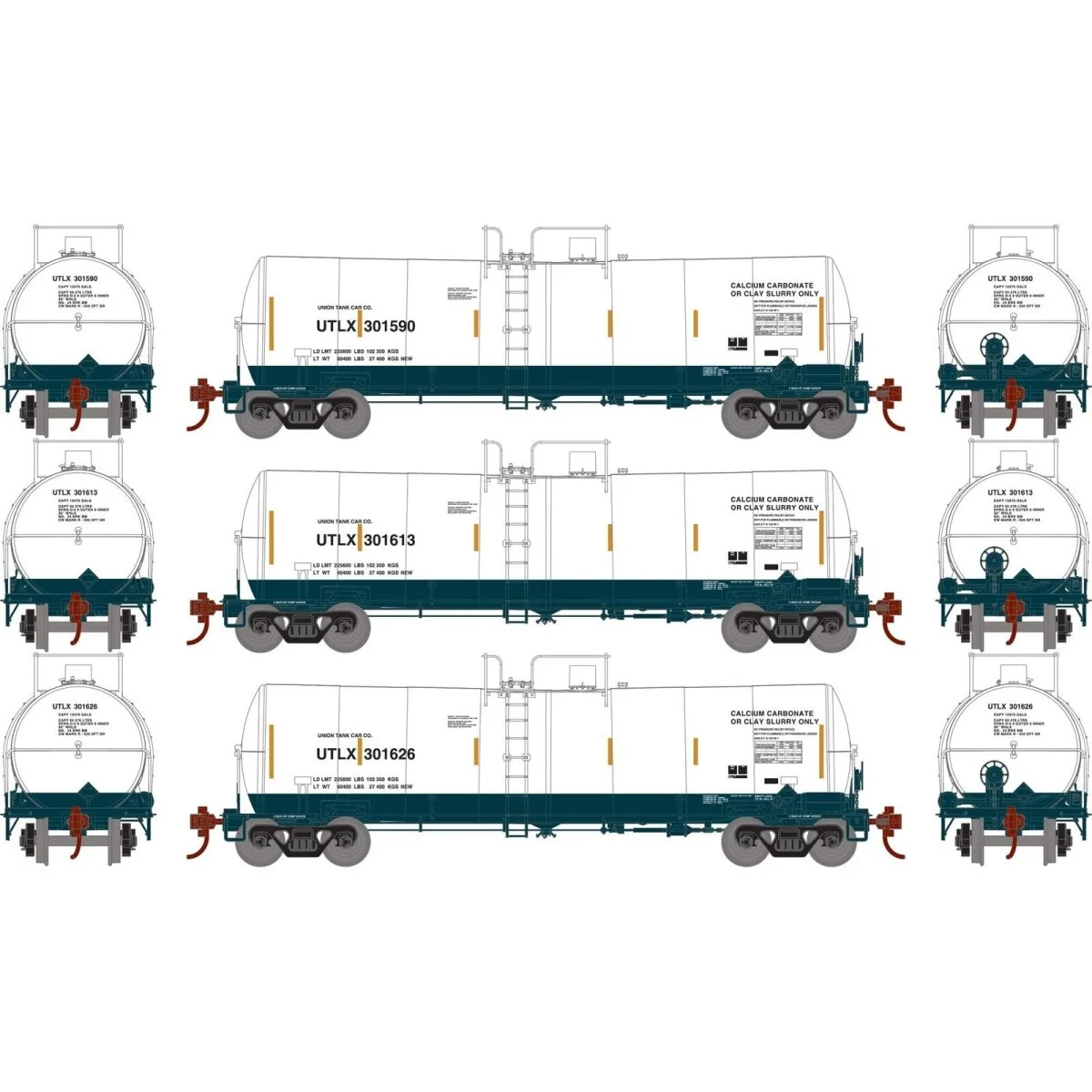 Athearn HO UTLX 16,000 Gallon Clay Tank Cars #301590 / #301613 / #301626 (3 Pack) | ATH16401