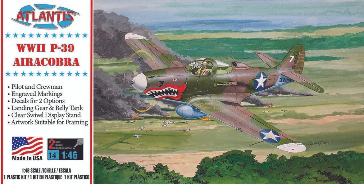 Atlantis Models 1/46 Atlantis P-39 Bell Airacobra WWII Fighter Plastic Model Kit