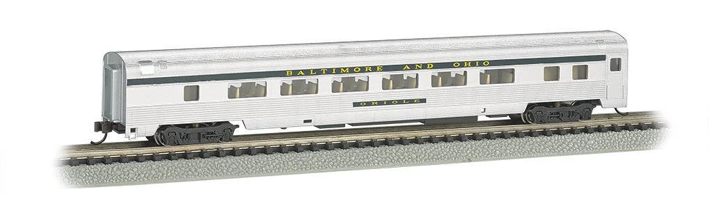 N Scale Bachmann Baltimore & Ohio Silver w/Blue Stripe - 85' Coach w/Lighted Interior 14753