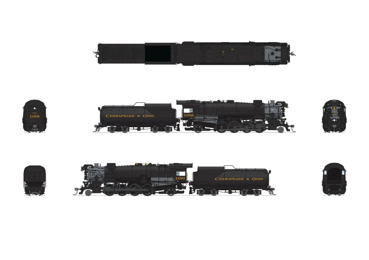 Broadway Limited HO Chesapeake & Ohio K-2 Mikado 12-VC Tender Steam #1166 - 7596