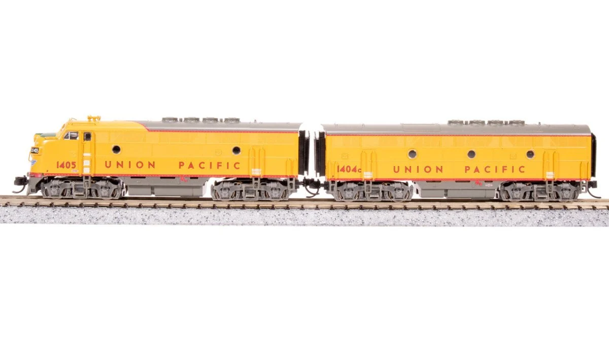 Broadway Limited N Scale UP EMD F3 AB Yellow Gray Unit-A Diesel #1405/1404C - 7727