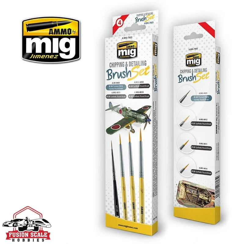 Ammo Mig Jimenez Chipping & Detailing Paint Brush Set of 4 Brushes AMIG7603