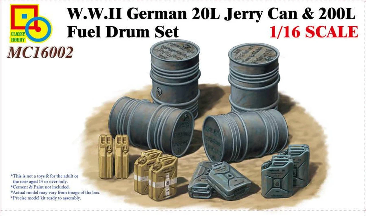 Classy Hobby 1/16 Hobby WWII German 20L Jerry Can & 200L Fuel Drum Set.