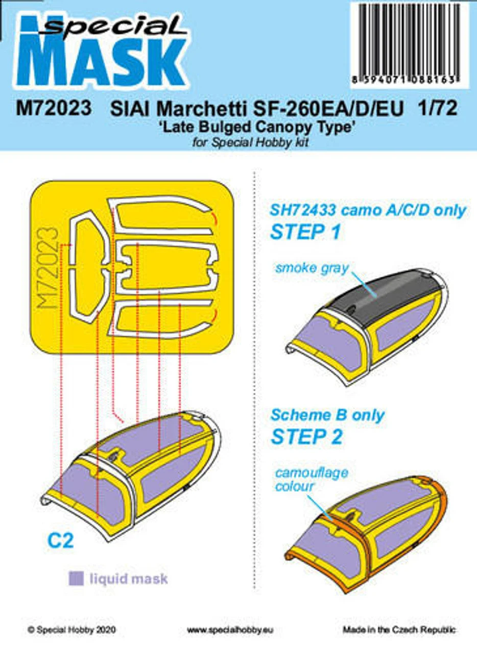 Special Hobby 1/72 Special Hobby SIAI-Marchetti SF-260EA/D/EU Late Bulged Canopy Type Mask Paint Mask