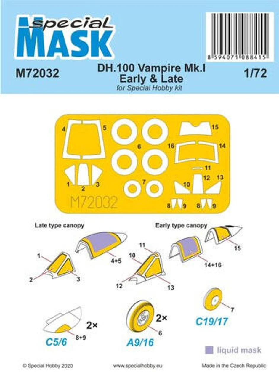Special Hobby 1/72 Special Hobby DH.100 Vampire Mk.I Early & Late MASK Paint Mask