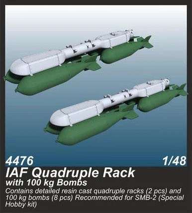 1/48 CMK IAF Quadruple Rack with 100 kg Bombs (2 pcs.) / for SMB-2, Sa ar and Mirage III kits