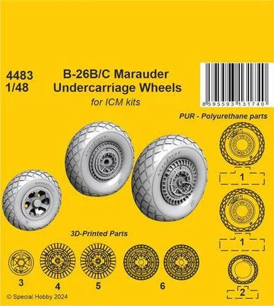 1/48 CMK B-26B/C Marauder Undercarriage Wheels / for ICM kit