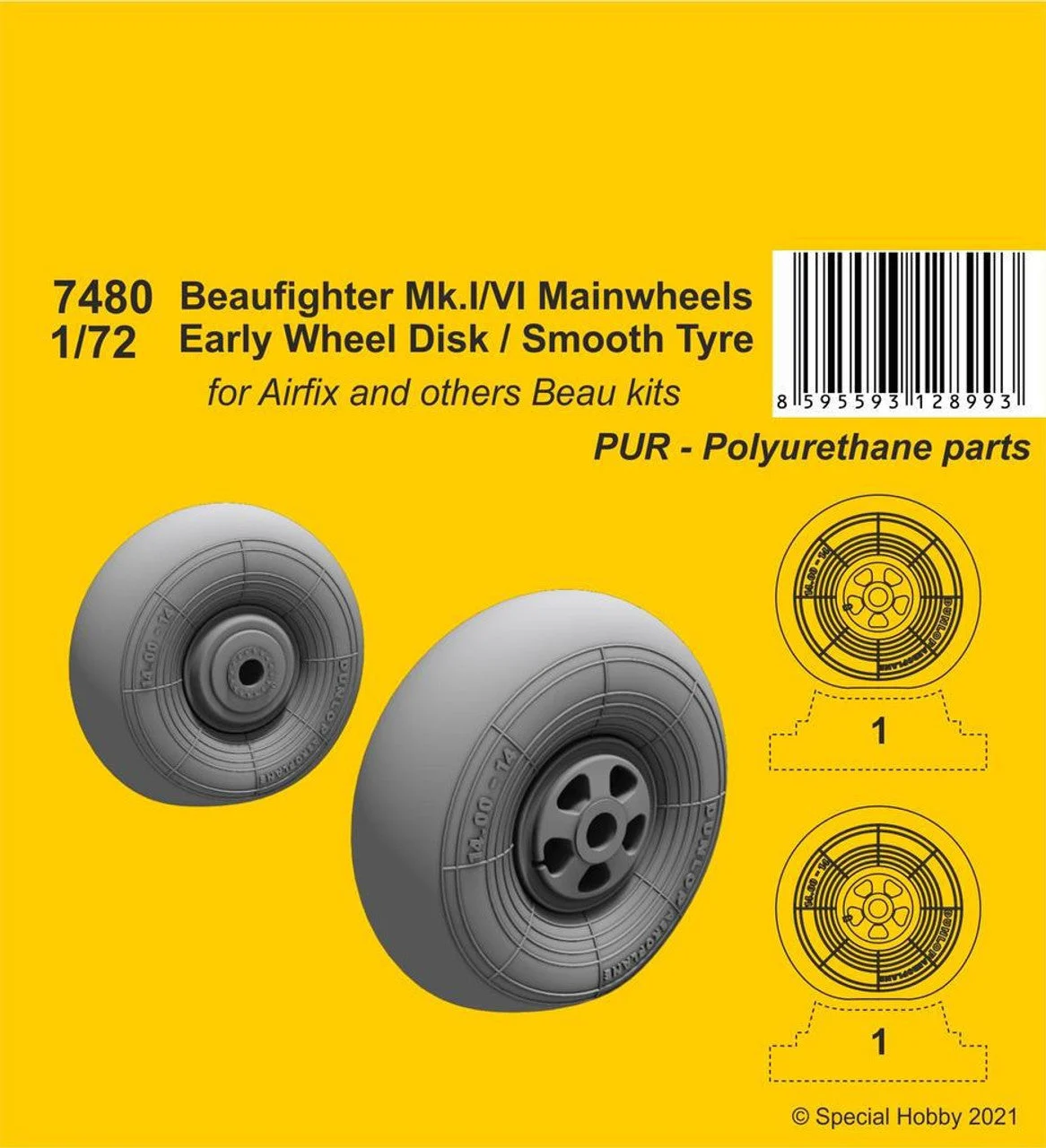 CMK 1/72 CMK Beaufighter Mk.I/VI Mainwheels - Early Wheel Hub / Smooth Tyre Resin