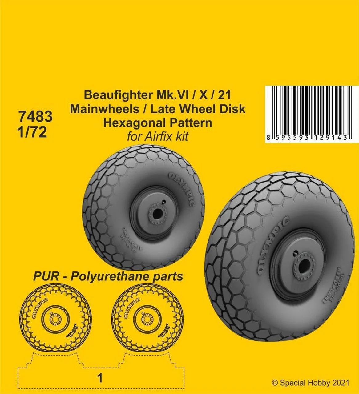 CMK 1/72 CMK Beaufighter Mk.VI/X/21 Mainwheels - Late Wheel Disk / Hexagonal Tread Pattern Resin