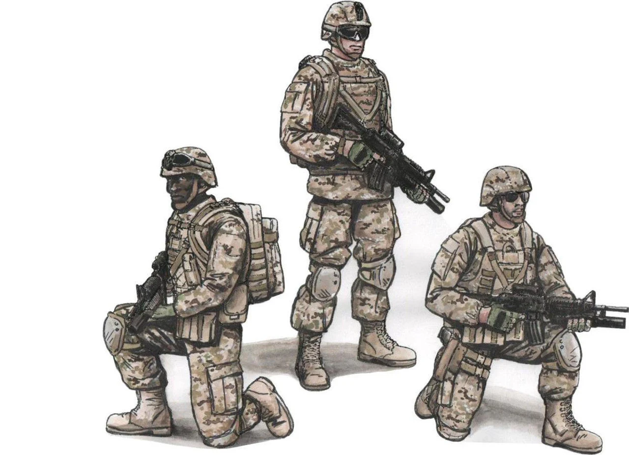 CMK 1/72 Two Kneeling Soldiers and Commanding Officer. US Army Infantry Squad 2nd Division Resin Figure Model Kit