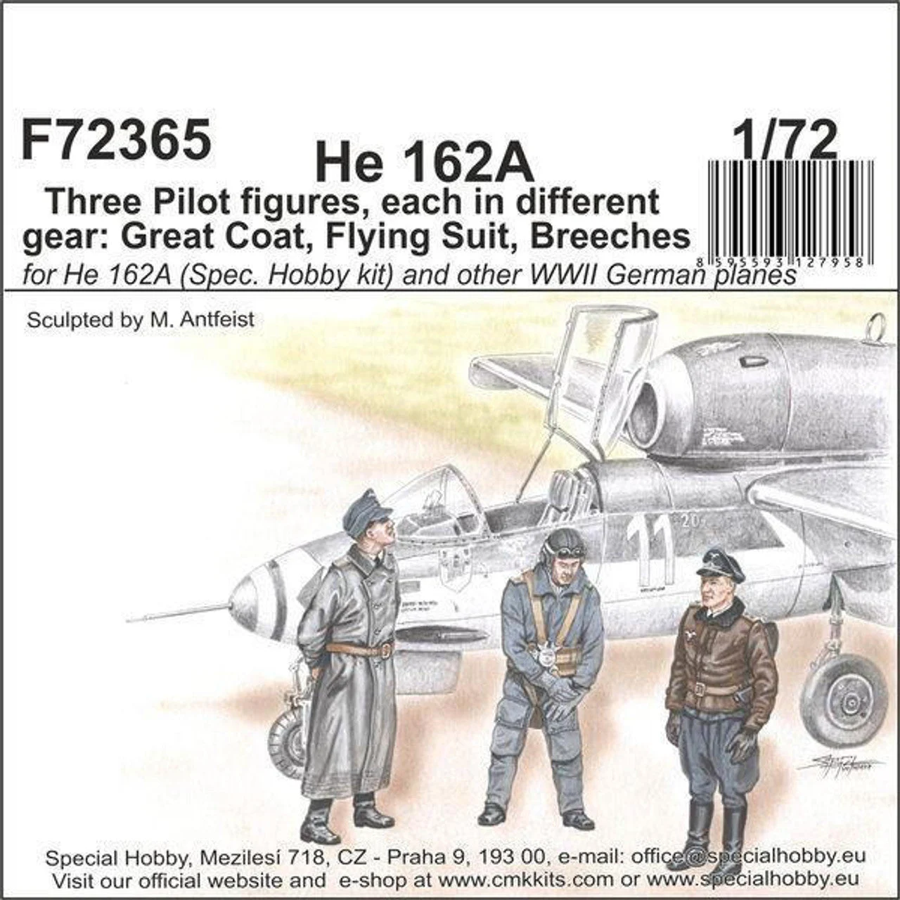 CMK 1/72 He 162 - Three Pilot figures. each in different gear: Great Coat. Flying Suit. Breeches Resin Figure Model Kit