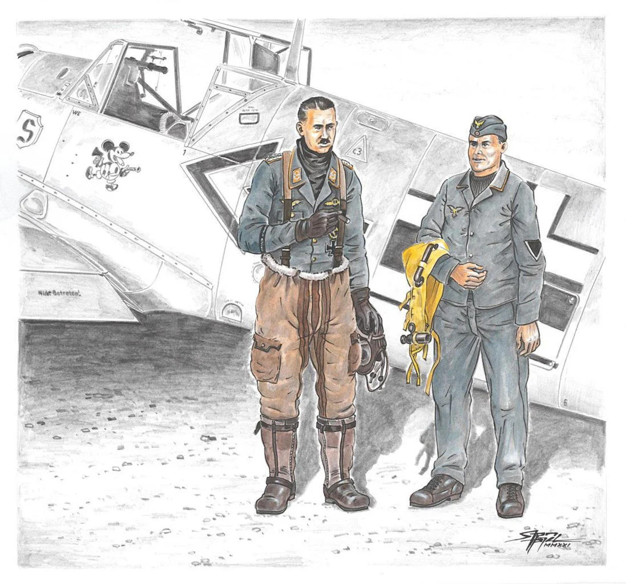 CMK 1/72 Bf 109E ace A. Galland and mechanic Resin Figure Model Kit
