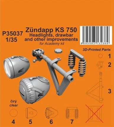 1/35 CMK Zundapp KS 750 Headlights, drawbar and other improvements / for Academy kit