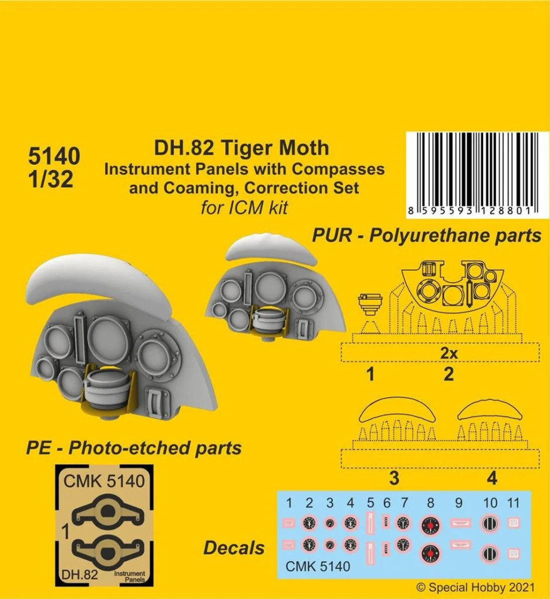 CMK 1/32 CMK DH.82 Tiger Moth Instrument P. with Compasses and Coaming. Correction S. (ICM kit) Resin