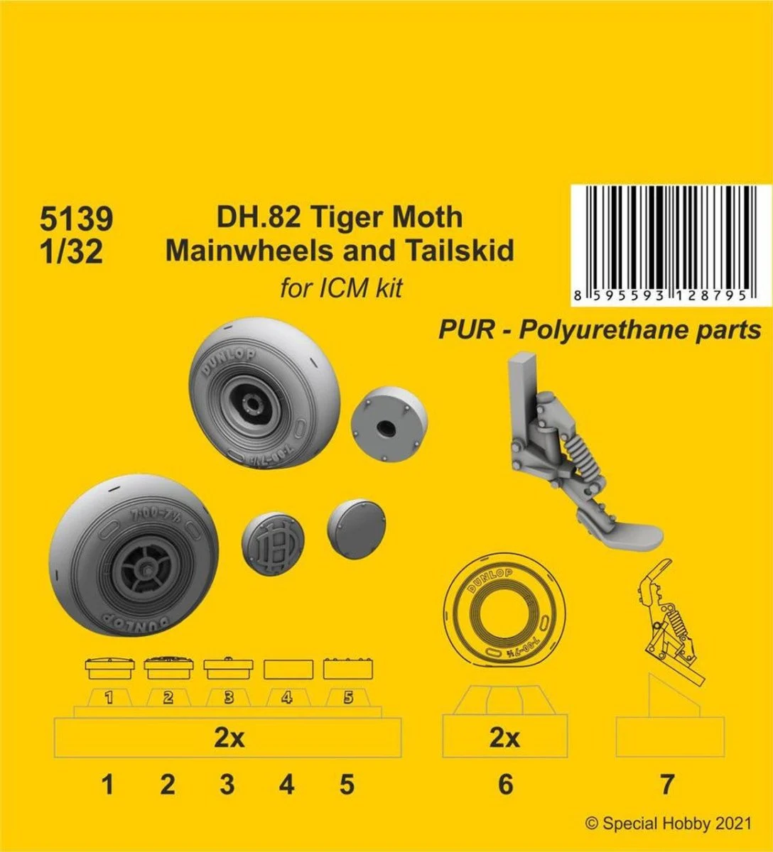 CMK 1/32 CMK DH.82 Tiger Moth Mainwheels and Tailskid (ICM kit) Resin