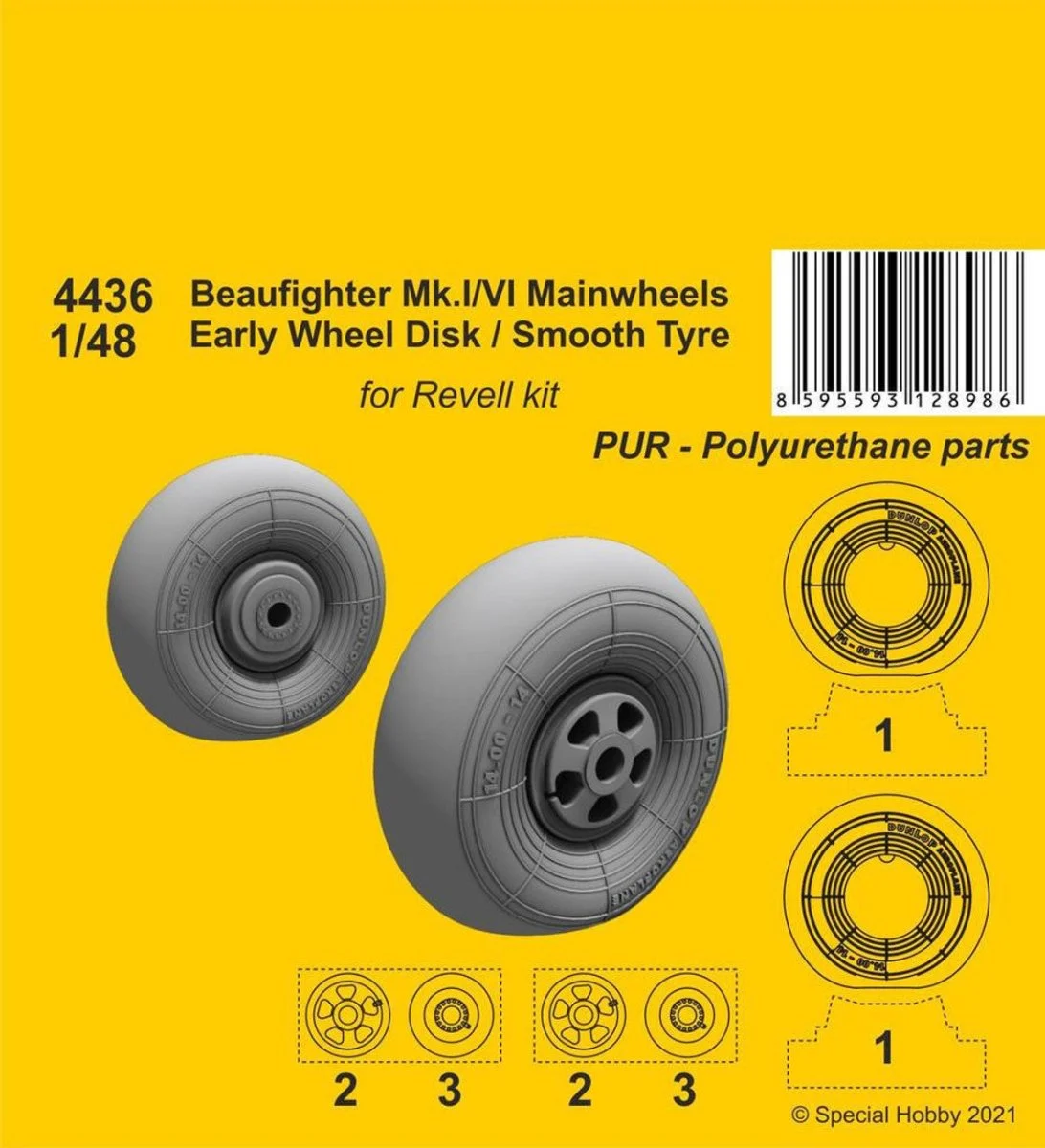 CMK 1/48 CMK Beaufighter Mk.I/VI Mainwheels - Early Wheel Hub / Smooth Tyre Resin