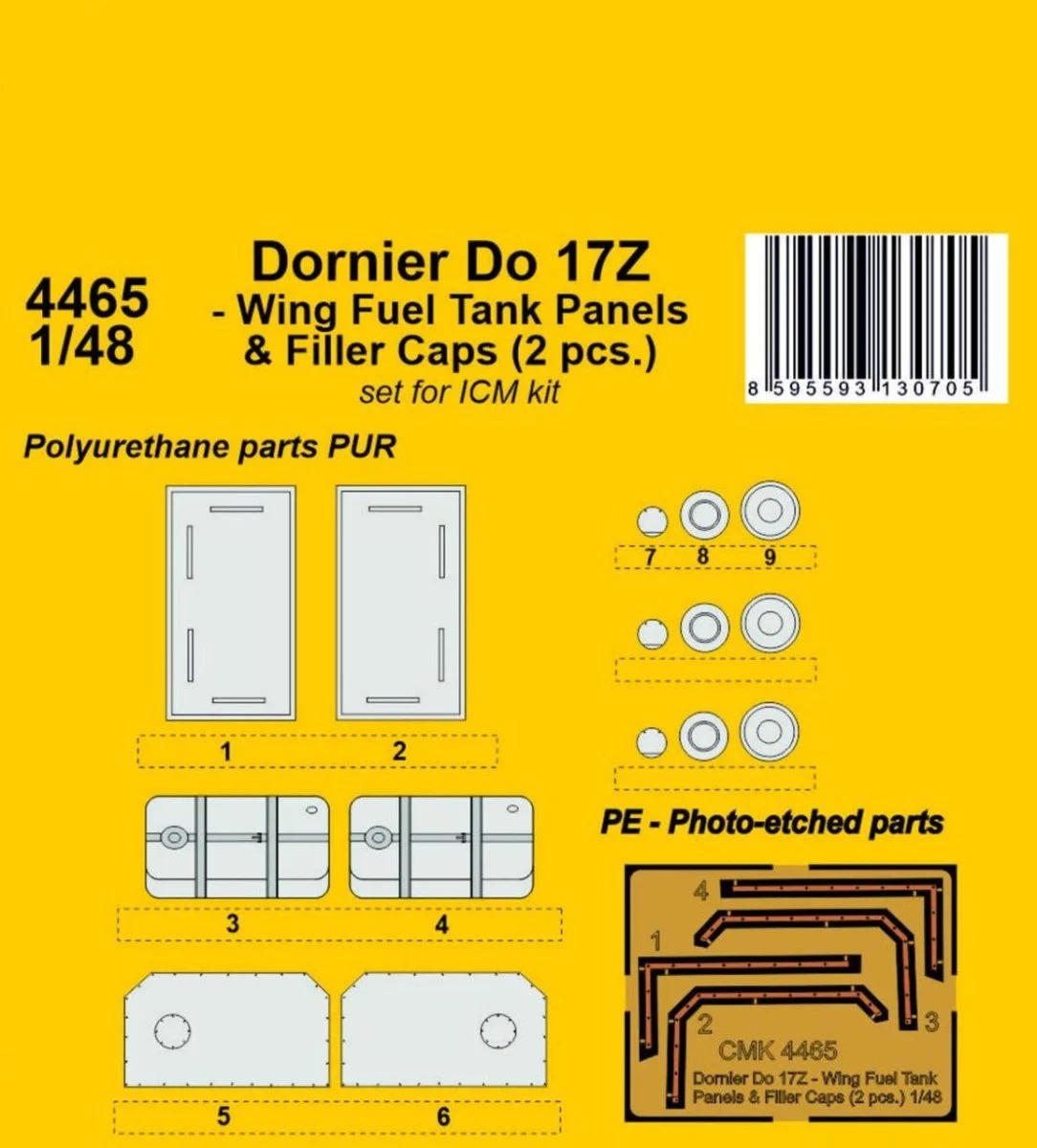 CMK 1/48 CMK Dornier Do 17Z - Wing Fuel Tank Panels & Filler Caps (2 pcs.)