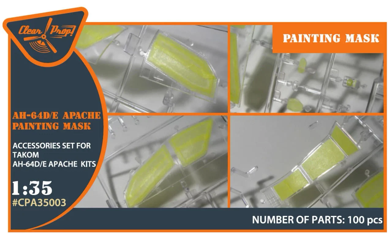 Clear Prop 1/35 Clear Prop AH-64D/E Apache painting mask on "yellow kabuki paper" for TAKOM kit