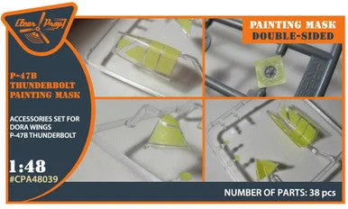 1/72 Clear Prop P-47B Thunderbolt double-sided painting mask on yellow kabuki paper for Dora Wings kit