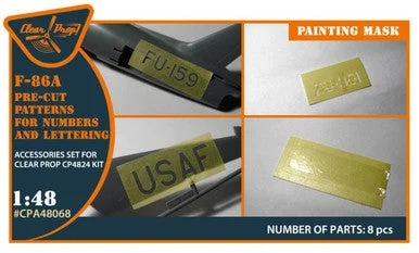 1/48 Clear Prop F-86A pre-cut patterns for numbers and letteringpainting mask