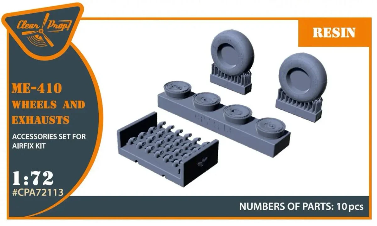 1/72 Clear Prop Me-410 B-1/U2/U4/R4 wheel set and exhaust