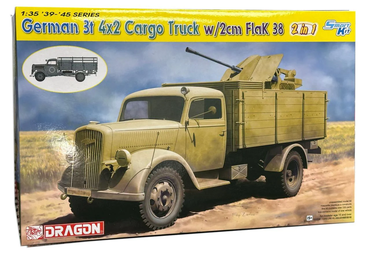 Dragon 1/35 Dragon German 3t 4X2 Truck w/2cm Flak 38 Plastic Model Kit