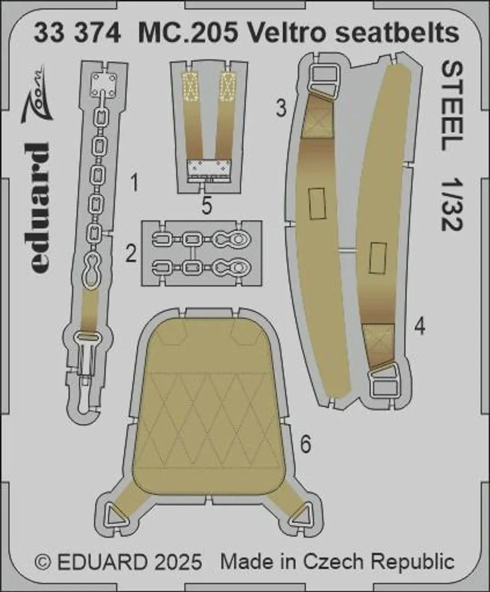 1/32 Eduard MC.205 Veltro seatbelts STEEL Photo Etch for ITALERI