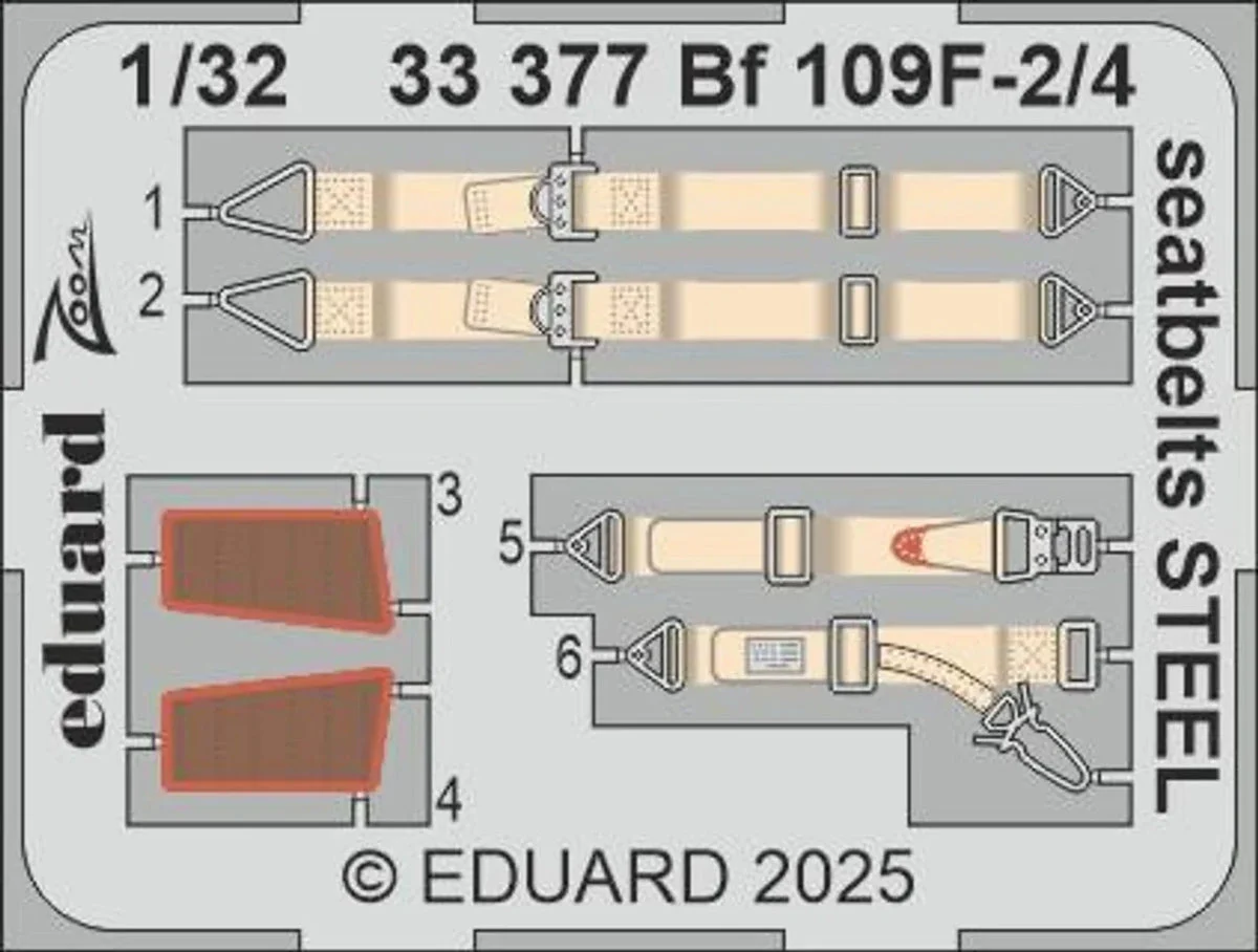1/32 Eduard Bf 109F-2/4 seatbelts STEEL Zoom set for HOBBY 2000 / HASEGAWA
