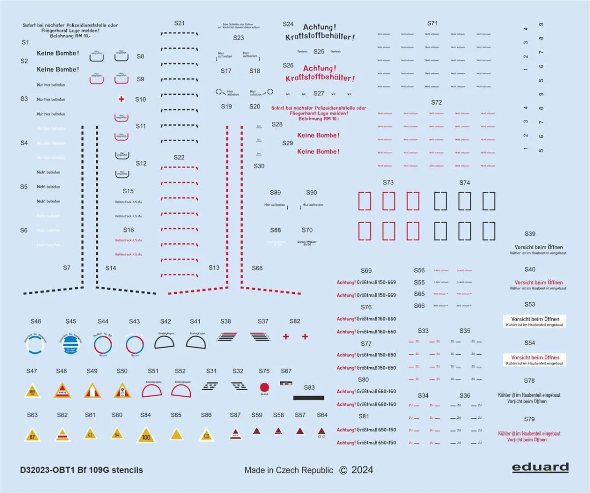Eduard 1/32 Eduard Bf 109G stencils decal for REVELL/HASEGAWA