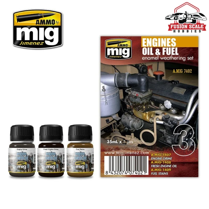 Ammo Mig Jimenez Engines Oil and Fuel Enamel Weathering Paint Set AMIG7402