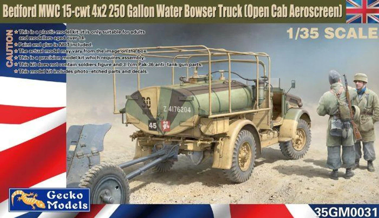 Gecko Models 1/35 Models Bedford MWC 15-cwt 4x2 200 Gallon Water Bowser Truck (Open Cab Aeroscreen)