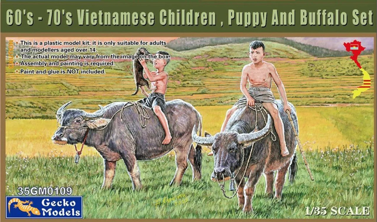 Gecko Models 1/35 Models Vietnamese Children Puppy & Buffalo Set