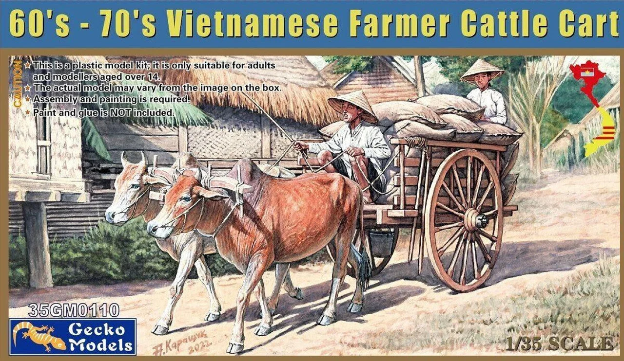Gecko Models 1/35 Models Vietnamese Farmer Cattle Cart Set